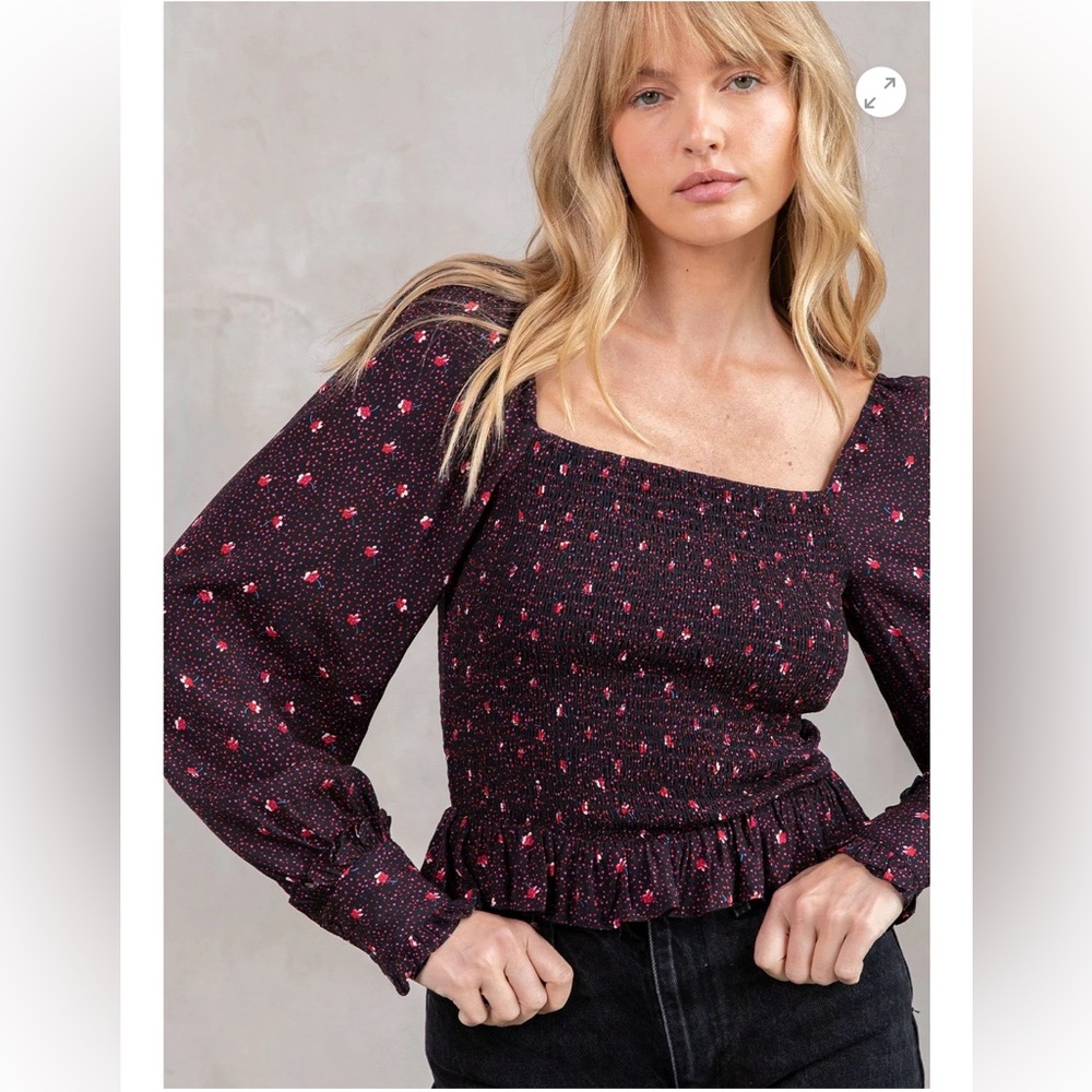 Lovestitch Milou Smocked Top SMALL Black & Red NWT